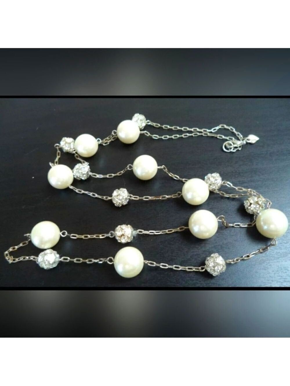 VINTAGE SIGNED CAROLEE RHINESTONE & GLASS PEARL 35" NECKLACE